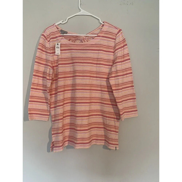 Talbots Tops - T by TALBOTS Size Med Pink Orange Cotton Striped Keyhole Back Top NWT